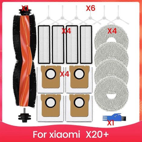 Pour aspirateur robot Xiaomi X20+ : brosse principale, filtre HEPA, lingette de nettoyage, sac à poussière de rechange (1/5)