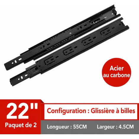 Glissières de tiroir télescopiques 3 sections en acier noir 22 pouces 550 mm SD4510 4510 22 550mm – Livraison gratuite
