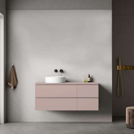 Mobile bagno sospeso reversibile 120 cm Rosa Retrò per Lavabo d'appoggio Senza Specchio - Fiji Paint Top (1/4)