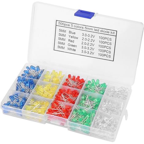 Kit de 500 diodes LED de 5 mm (rouge, jaune, bleu, vert, blanc) (1/5)