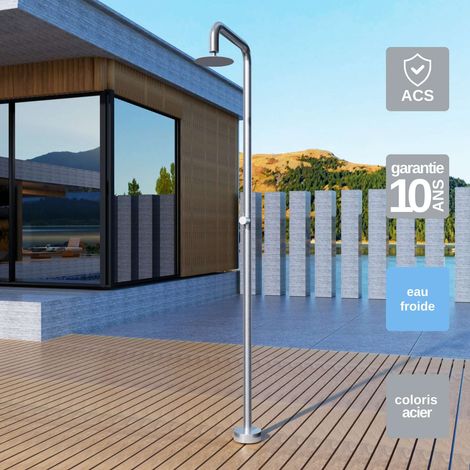 Douche de piscine Oregon en Acier Inox.S316 – Tête Ø25cm /Corps Ø50mm/H. 2,34m – Garantie 10 ans - POOLIMEX