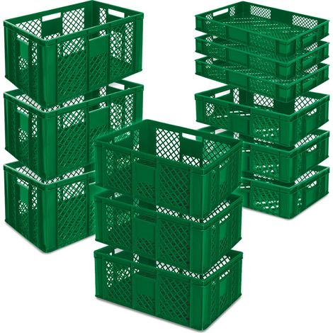 BRB 12x Stapelkorb / Bäckerkisten in 4 Größen, Grundmaß LxB 600x400 mm, H 90 mm, 150 mm, 240 mm, 320 mm, Farbe grün
