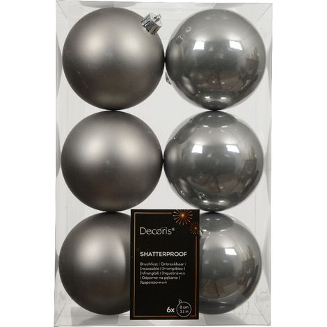 Confezione 6 palline di natale Miste lucido/opaco Grigie 8cm