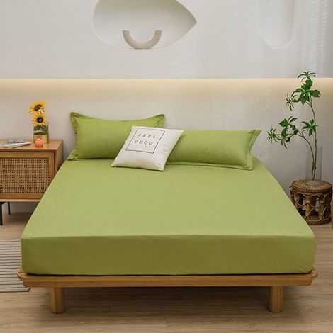 Sábana bajera ajustable, 160 x 200 x 30 cm, de algodón puro superfino, apta para colchones de hasta 30 cm de grosor, color verde claro (1/5)