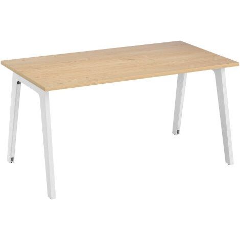 Bureau droit Exprim Arche chêne clair L 140 cm avec goulotte - Piètement blanc - Maxiburo