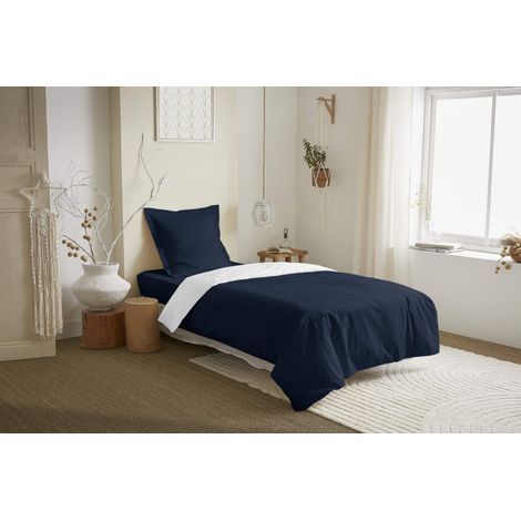 Parure de couette 2 Pièces réversible "Duo Premium" 140 x 200 cm Bleu Nuit/Neige -  - (1/2)