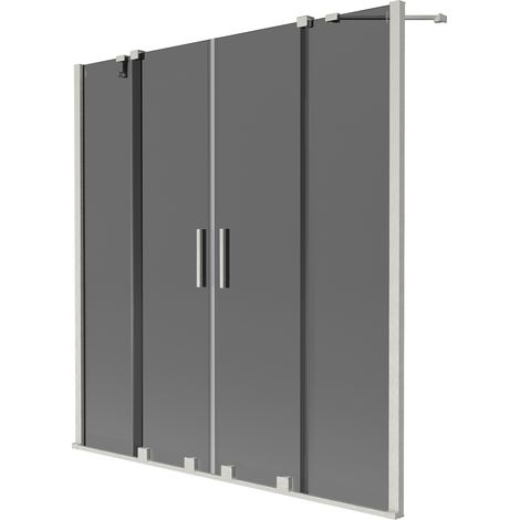Mexen Velar Duo Badewannenabtrennung 2-flügelig verschiebbar 140 x 150 cm, Graphit, gebürsteter Nickel - 896-140-000-42-97 (1/2)