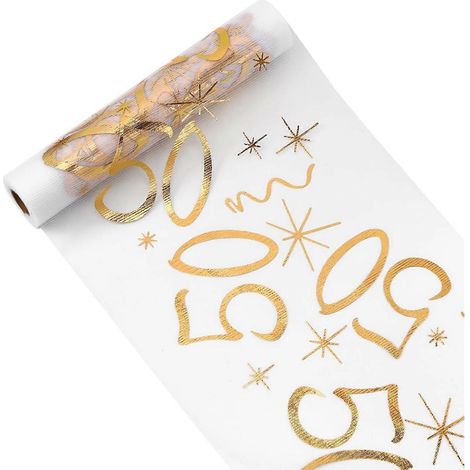 Nappe élégante de 10 mètres avec bordure dorée pour fêtes d'anniversaire, décoration d'anniversaire d'adulte, stylisme de salle de réception, 50 ans, dorée (1/5)