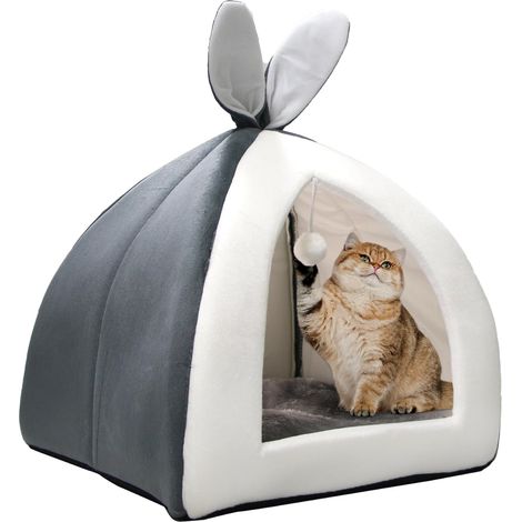 Niche pour Chat avec Lavable Oreiller Confortable Lit pour Animaux de Compagnie Tente pour Chat Panier Chat Maison Chat Interieur avec Une Boule De Chat Amusante (1/3)