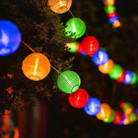 Batteriebetriebene Lichterkette für den Innen- und Außenbereich, 20 LED-Papierlaternen, Außendekoration, Garten, Balkon, Terrasse (mehrfarbig) (1/5)