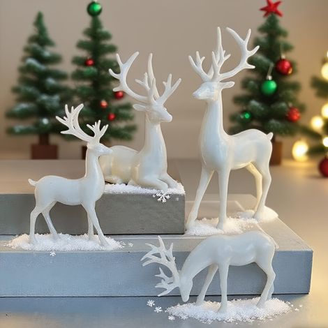 Ensemble de 4 figurines de cerfs classiques - Décoration de Noël en plastique solide, pas d'électricité nécessaire, idéal pour la maison et l'expositi (1/5)