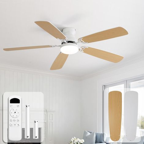 Ventilador de techo Sofucor con luz y mando a distancia – Motor de CC, 132 cm, 5 aspas bicolor – Blanco (1/4)