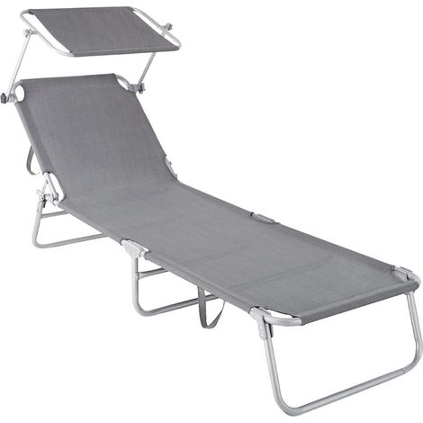 TrAdE Shop Traesio - Lettino In Textilene Con Parasole Grigio Mare Giardino Schienale Regolabile 281013 - (1/5)