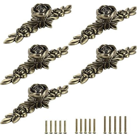 Poignées de meubles roses de style rétro européen - pour coiffeuses, tables de chevet, etc. - Lot de 5, 14,5 × 4,4 cm (1/5)
