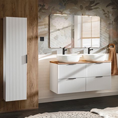 Ensemble meuble double vasque 120cm et colonne Adriel Blanc (1/5)