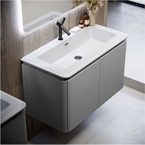 Mobile Bagno Icona95 cm SospesoGrigio Nuvola Base 2 cassetti - Lavabo in Resina (1/5)