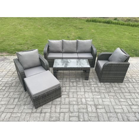 Fimous Salon de jardin Ensemble avec Chaise inclinable Table basse Grand tabouret Gris foncé mixte (1/5)