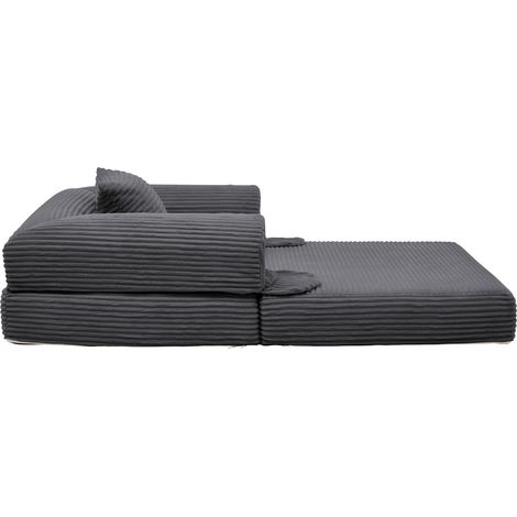 Divano letto singolo 2 in 1 pieghevole in velluto a coste grigio con cuscino (1/5)