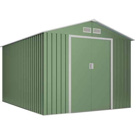 Wasabi Gartenhaus Metall 8,08m2 Light Green – 258x313x202cm - Doppelte Schiebetür - Lüftungsgitter – Geräteschuppen XXL