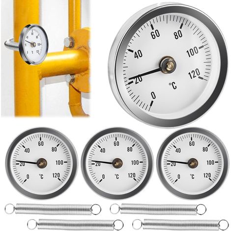Lot de 4 thermomètres à aiguilles pour installations de chauffage et chaudières, 0 à 120 °C, 63 mm, thermomètre industriel (1/5)