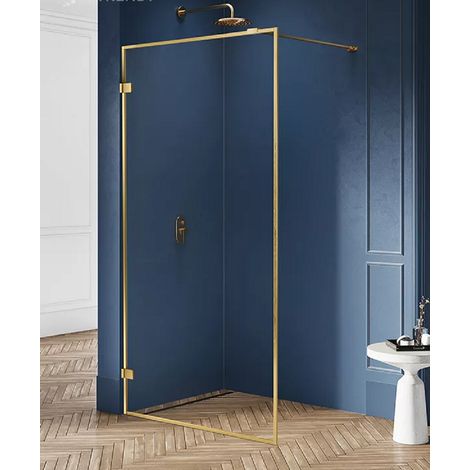 Paroi de douche à l'italienne 140 cm doré brossé avec cadre BALI GOLD BRUSHED (1/4)