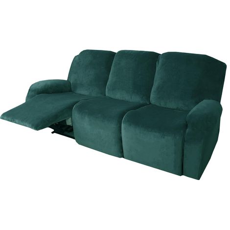 Relaxing Sofa Cover, Stretch Velvet Recliner Chair Cover, Relaxing Sofa Cover with Non-Slip Side Pocket, Washable (Reclining Sofa (8 pieces), Dark Green) (1/5)
