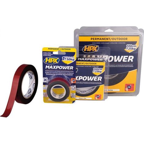 Ruban adhésif double face extérieur HPX Max Power 19 mm x 16,5 m étanche