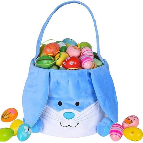 Osterhasen-Tüten, wiederverwendbarer Korb für Eier, Süßigkeiten und blaues Plüschtier