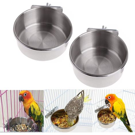 Lot de 2 Bols Acier Inoxydable - Mangeoire Oiseau Perroquet - 10cm - Fixation Cage Suspendue (1/5)