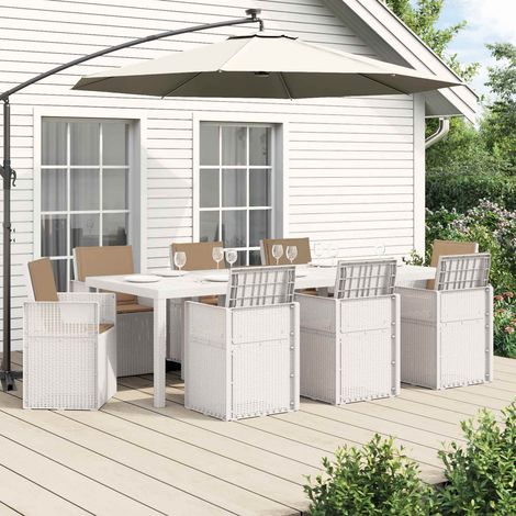 vidaXL Ensemble de salle à manger pour jardin 9 pc Blanc et taupe PP (1/5)