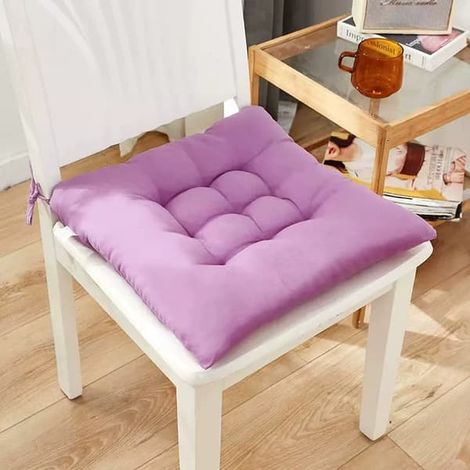 Lot de 4 coussins de chaise moelleux, avec ruban, pour salle à manger, jardin, terrasse ou cuisine (40 x 40 cm), couleur lilas clair brossé. - violet clair brossé (1/5)