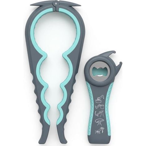 Easy Jar Bottle Opener Kit, 5-in-1 and 4-in-1 Multifunctional Jar Opener, Simple to Use for Children, the Elderly, and People with Arthritis (Blue) (1/5)