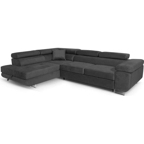 Ecksofa Aller L-form mit Schlaffunktion und Bettkasten in Dunkelgrau (Jasmine 96), Links Ottomane