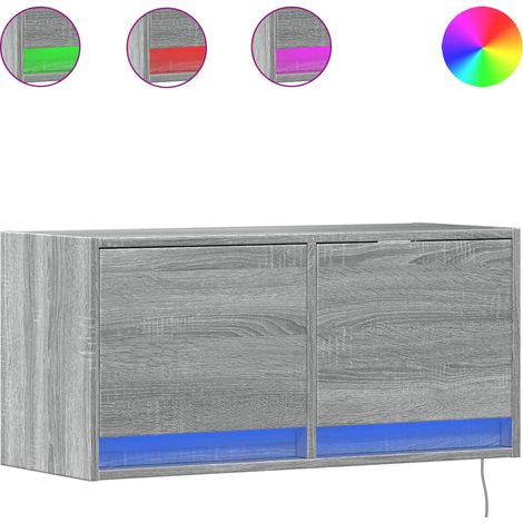 Mobile TV  Armadietto TV  Mobile Porta TV a Parete con Luci LED Grigio Sonoma 80x31x35 cm (1/5)