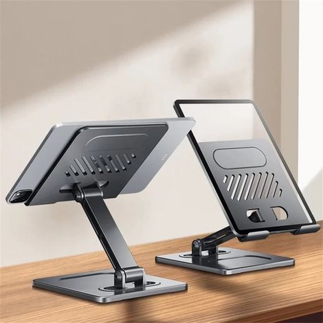 Soporte para tablet - Soporte de escritorio para tablet - Soporte ajustable - Soporte giratorio - Soporte para teléfono y tablet - Soporte de aleación de aluminio - Gris oscuro (1/5)