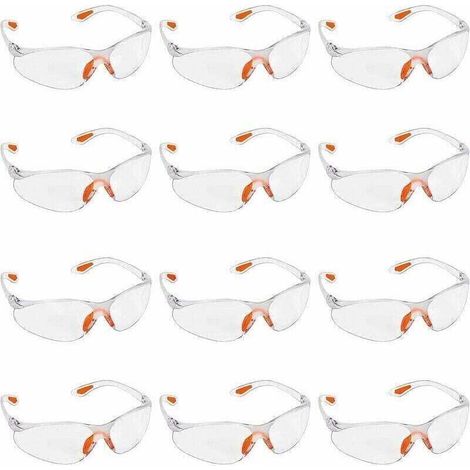 Lot de 12 Lunettes de Sécurité Transparentes - Lunettes de Protection avec Verres en Plastique, Pont-de-Nez et Embouts de Branches en Caoutchouc pour Plus de Confort - Lunette Transparente PPE (1/4)