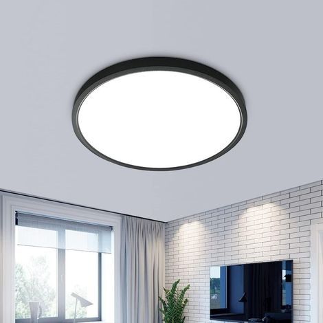 Plafonnier LED 24W, 2160LM IP50 Lampe de Plafond, 6500k Blanc Froid Luminaire Plafonnier Ultra Mince, Plafonnier Rond Noir pour Chambre Salon Couloir Balcon Salle de Bain bureau, Ø28cm (1/5)