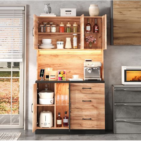 Armadio alto da cucina 105 x 40 x 180 cm con LED, prese USB e ripiani regolabili OKWISH (1/5)