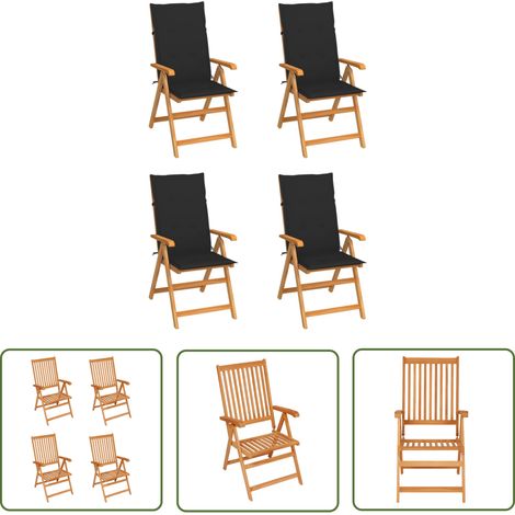The Living Store Gartenstühle 4 Stk. mit Schwarzen Kissen Massivholz Teak - Gartenstühle - Teakholz - Outdoormöbel - Gartenmöbel - Esszimmerstühle (1/5)