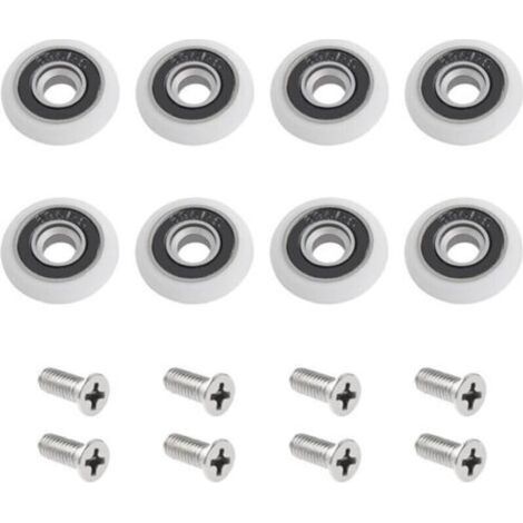 Fixation de porte et paroi de doucheLot de 8 roulettes pour paroi de douche avec vis M5, guides incurvés blancs avec roulettes excentriques, roulettes de rechange pour portes coulissantes en verre, 23 (1/4)
