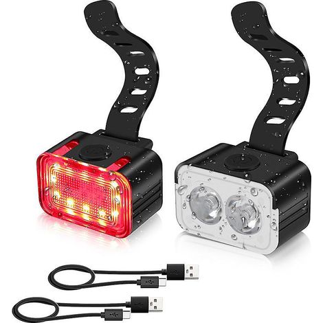 ensemble De Deux Pices (feu Avant + Feu Arrire) Lumire De Vlo Charge Usb Lumire De Vlo Led Extrieure Vlo De Montagne Feu Arrire De Vlo Ensemble D (1/5)
