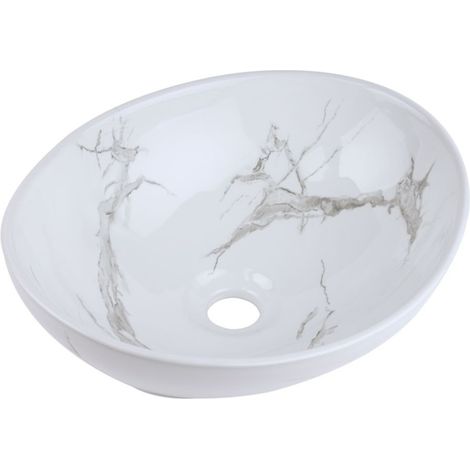 Vasque à poser ovale -40 x 33 cm -Blanc brillant marbre -MARBELIA (1/5)