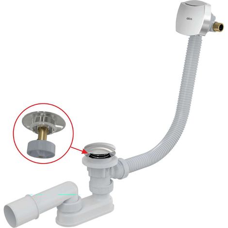 Alca - Set di scarico e troppopieno per vasca da bagno con riempimento, lunghezza 800 mm, Click-Clack, cromo A508CKM-80 (1/2)