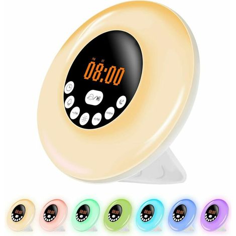 VURAHOME - Réveil lumineux Wake Up avec 12 sonneries alarme, radio FM, fonction snooze, 6 luminosité, 6 couleurs au lever du soleil, simulation de coucher de soleil, petite veilleuse pour enfants et a (1/5)