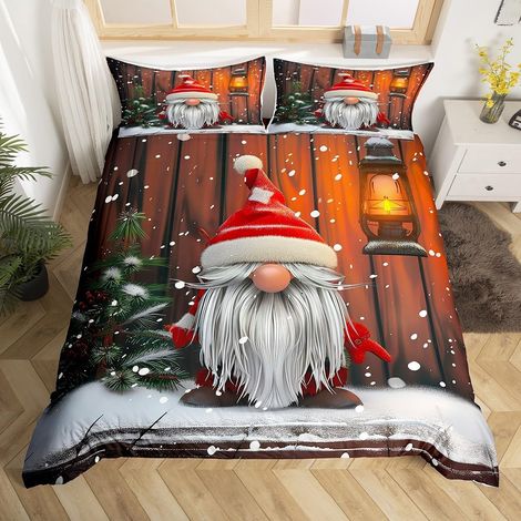 Housse de Couette 140x200 Enfant GNOME de Noël, Parure de Lit pour Garçon Fille, Sets de Housses de Couettes Décorations Vintage, Couvre Lit Flocon de Neige Père - 140x200cm + 1 Taie Oreiller 65x65cm (1/5)