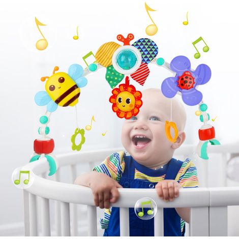 T Jouets de Landau Arche de Voyage pour Poussette Jouet à emporter avec Support d activité sensorielle Pliable réglable pour (1/4)
