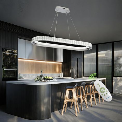 1 Lustre LED, Suspension linéaire cristal, Intensité variable télécommande, Pour salle à manger cuisine