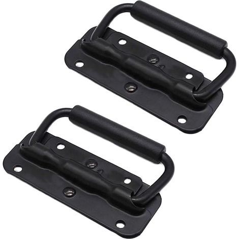 pezzi - Maniglia per cassetta degli attrezzi - Maniglia pieghevole - Design a molla e rivestimento in gomma - Per cassette degli attrezzi e custodie militari - Nero (1/5)