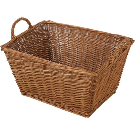 cesta portalegna rettangolare "cottage" senza fodera in salice con manici, 59x47x32 cm