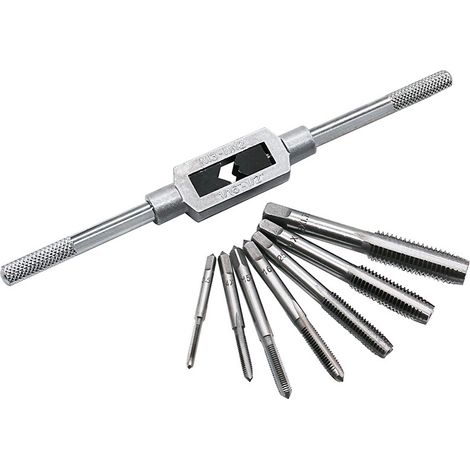 8-teiliges metrisches Gewinde-Set für Maschinenhandgewindebohrer M3 M4 M5 M6 M8 M10 M12 mit 1 verstellbarem Schraubenschlüssel 1/16-1/2''